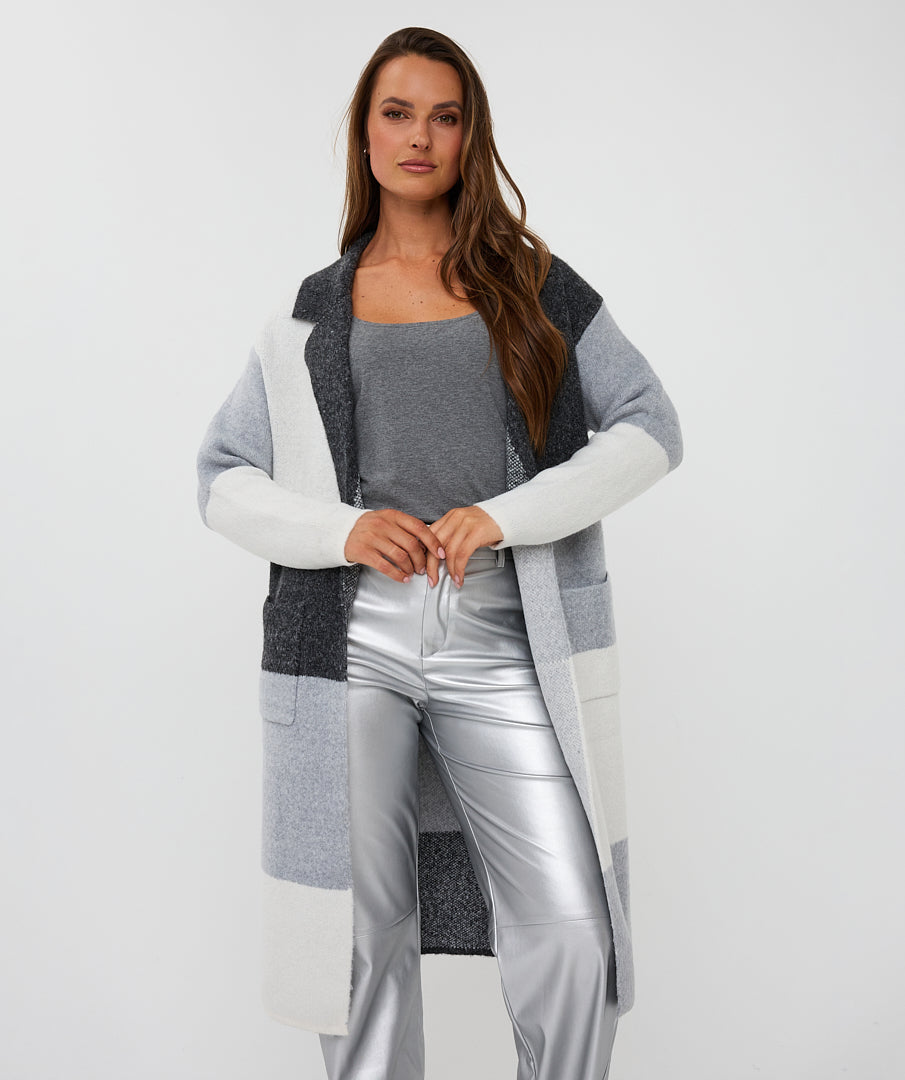 EsQualo Grey Blocks Long Cardigan
