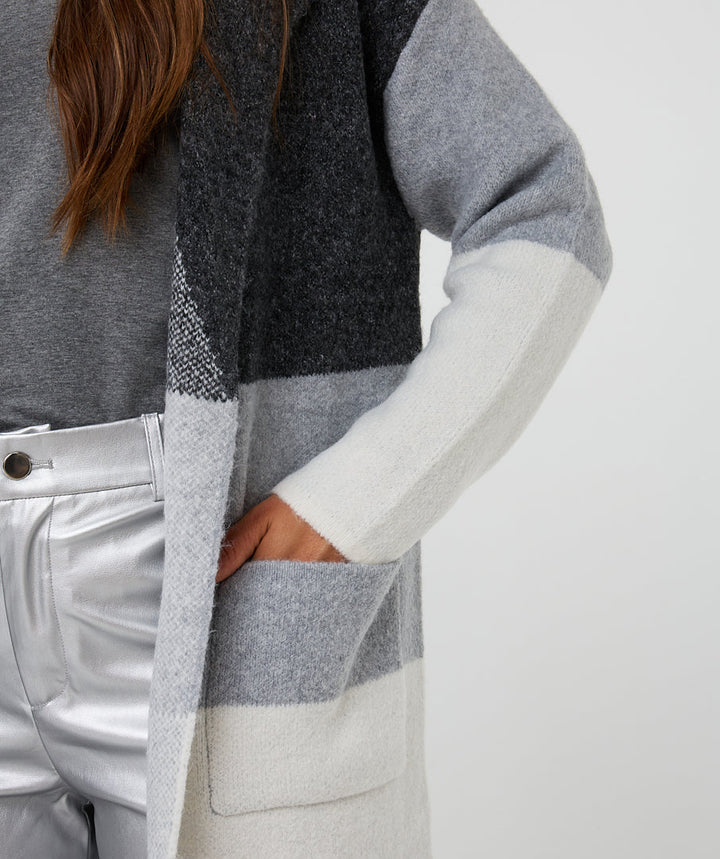 EsQualo Grey Blocks Long Cardigan