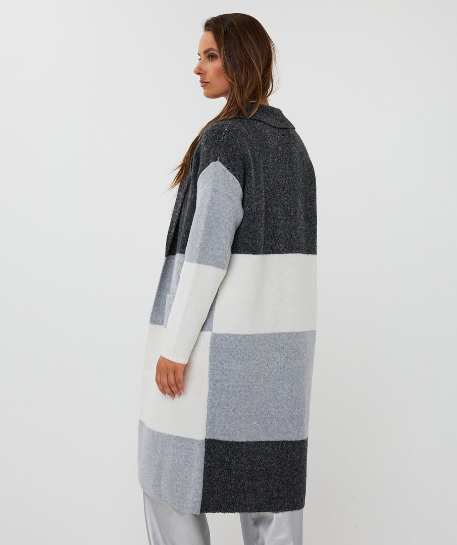 EsQualo Grey Blocks Long Cardigan