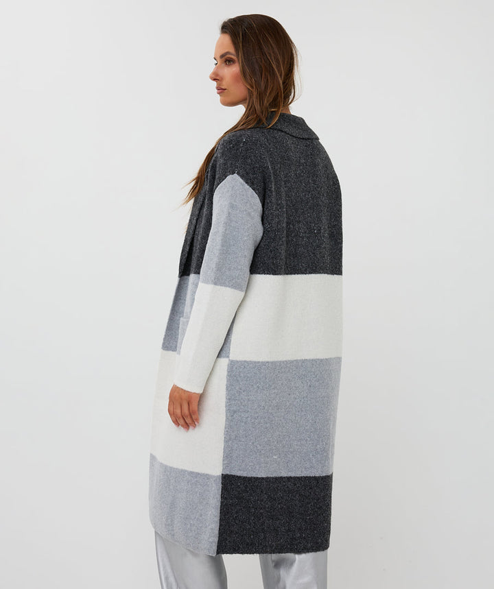 EsQualo Grey Blocks Long Cardigan