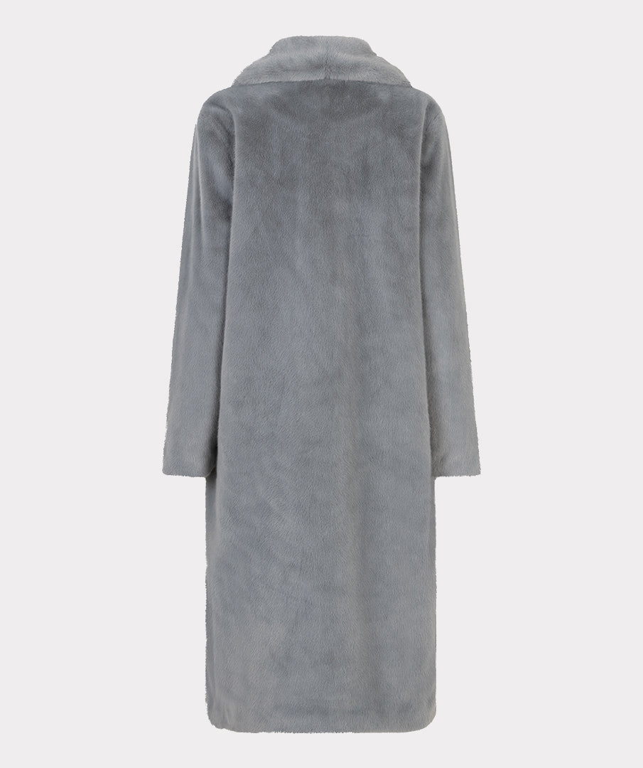 EsQualo Grey Faux Fur Shawl Collar Coat