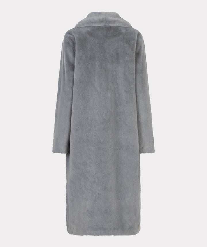 EsQualo Grey Faux Fur Shawl Collar Coat