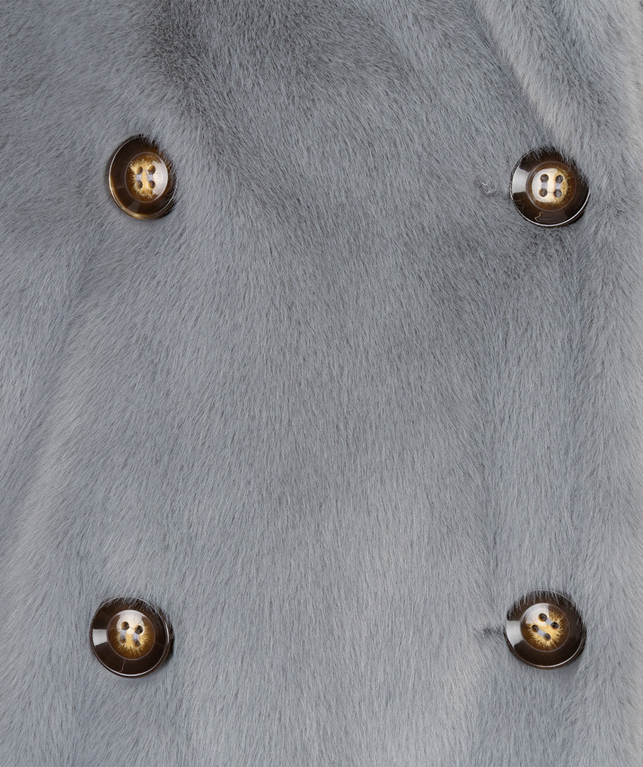 EsQualo Grey Faux Fur Shawl Collar Coat