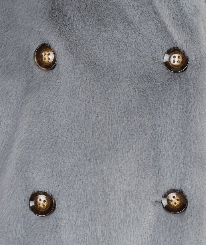 EsQualo Grey Faux Fur Shawl Collar Coat