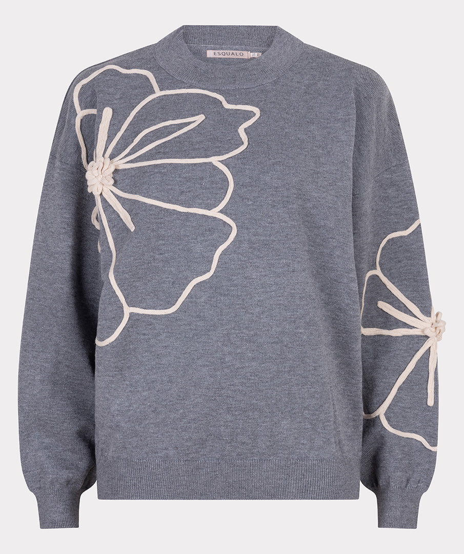 EsQualo Grey Sweater with Flower Patch