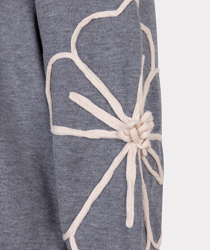 EsQualo Grey Sweater with Flower Patch