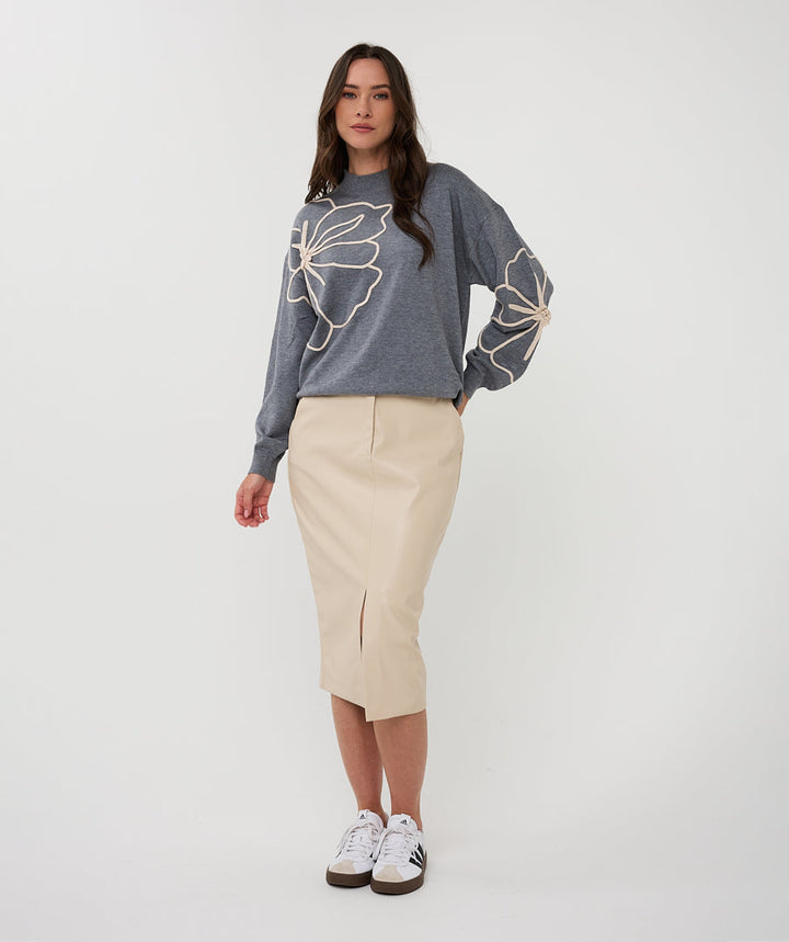 EsQualo Grey Sweater with Flower Patch