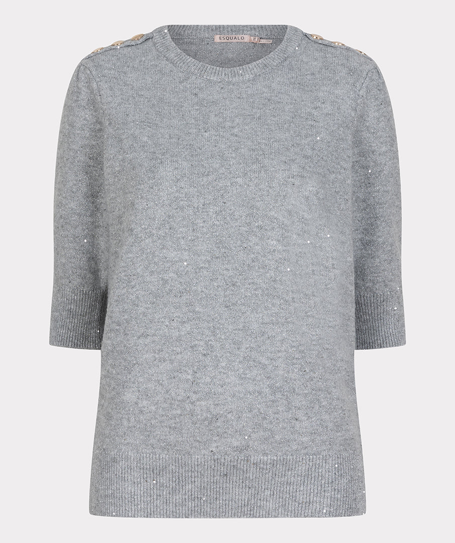 EsQualo Light Grey Short Sleeve Sequin Sweater
