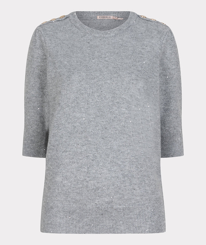 EsQualo Light Grey Short Sleeve Sequin Sweater