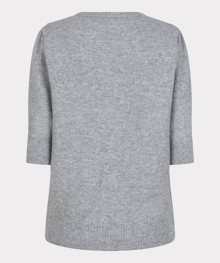 EsQualo Light Grey Short Sleeve Sequin Sweater