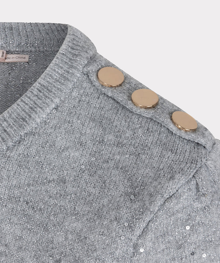 EsQualo Light Grey Short Sleeve Sequin Sweater