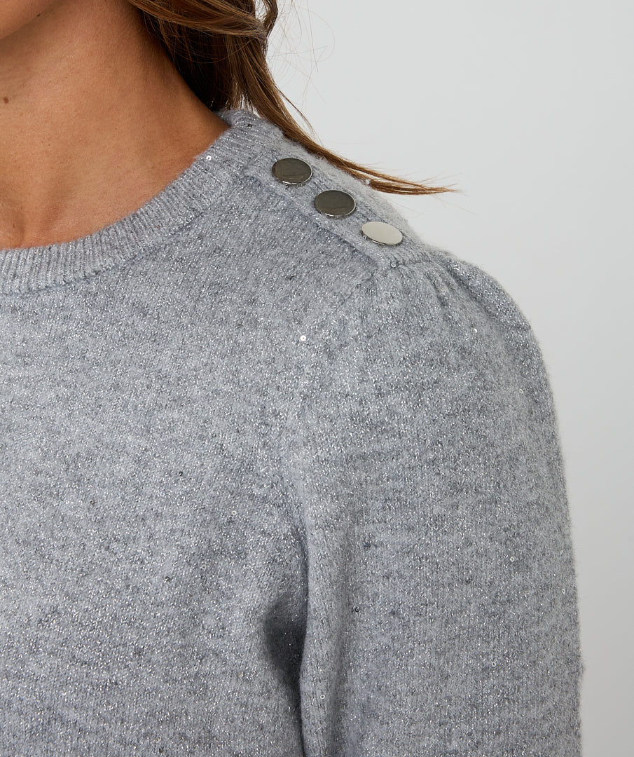EsQualo Light Grey Short Sleeve Sequin Sweater