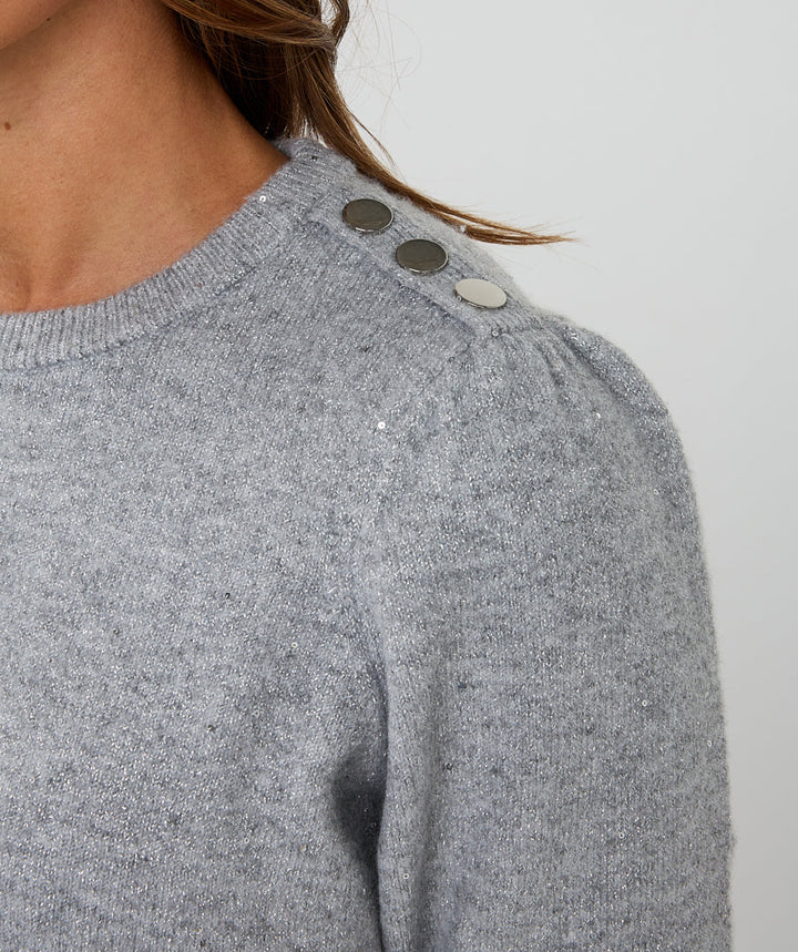 EsQualo Light Grey Short Sleeve Sequin Sweater