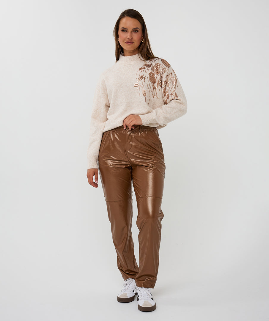EsQualo Light Sand Sequin Sweater