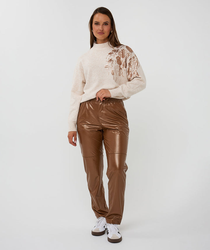 EsQualo Light Sand Sequin Sweater