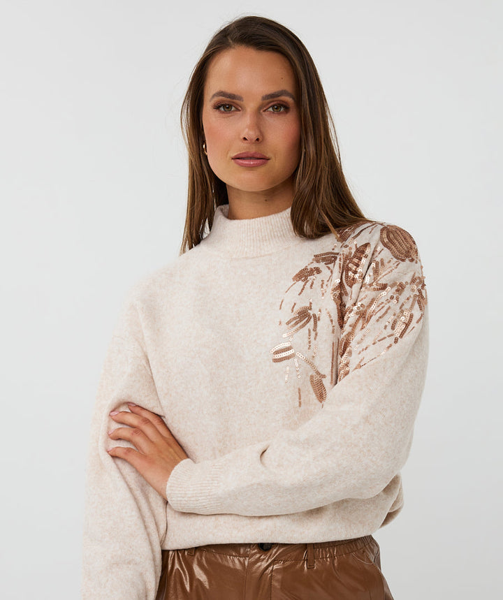 EsQualo Light Sand Sequin Sweater
