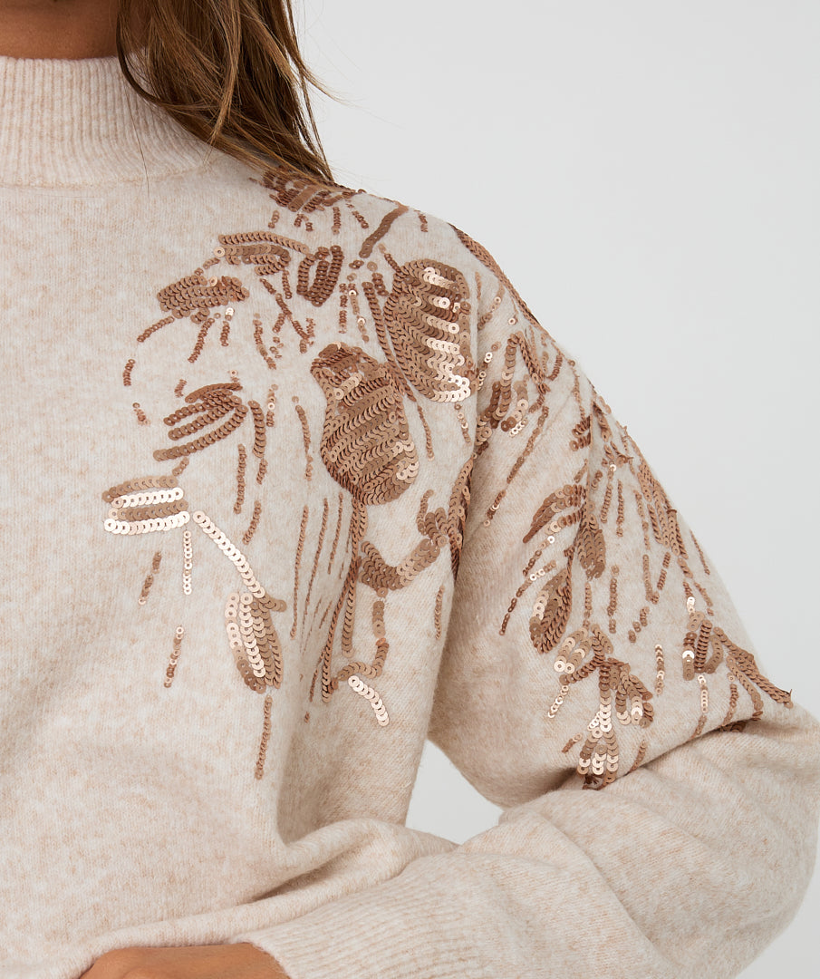 EsQualo Light Sand Sequin Sweater