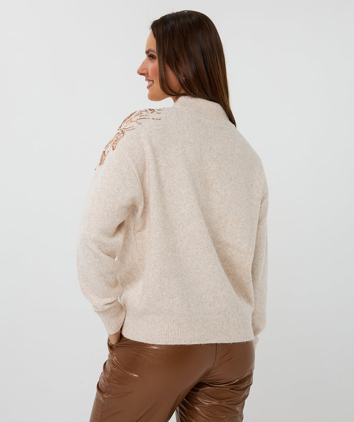 EsQualo Light Sand Sequin Sweater