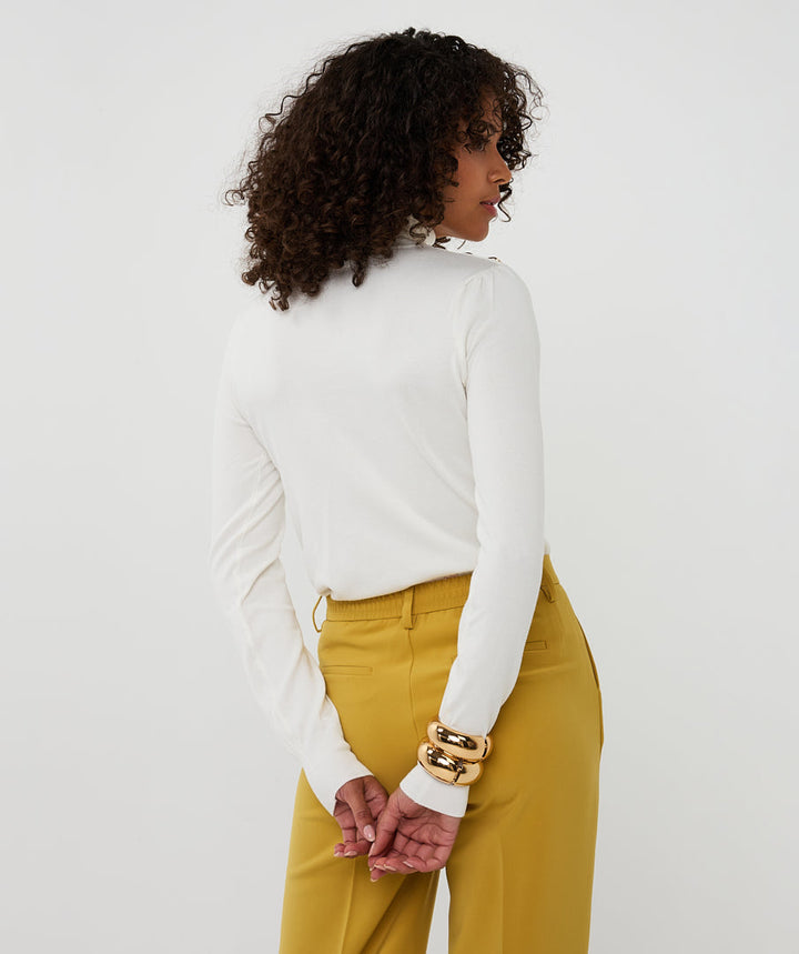 EsQualo Off White Basic Knitted Sweater