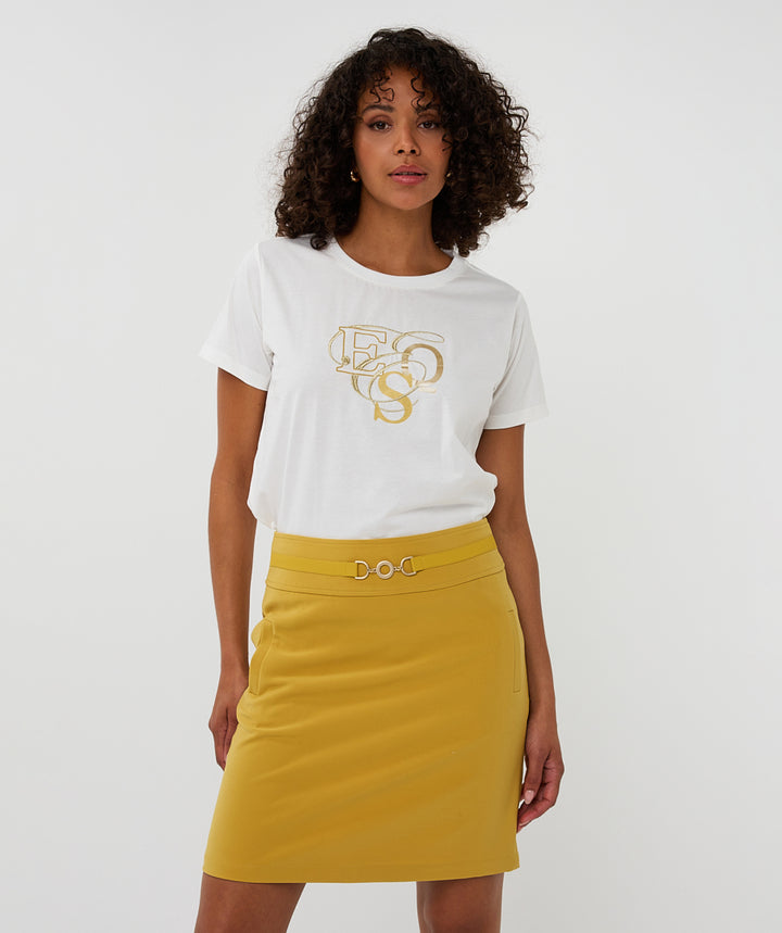 EsQualo Off White Curly Print Top