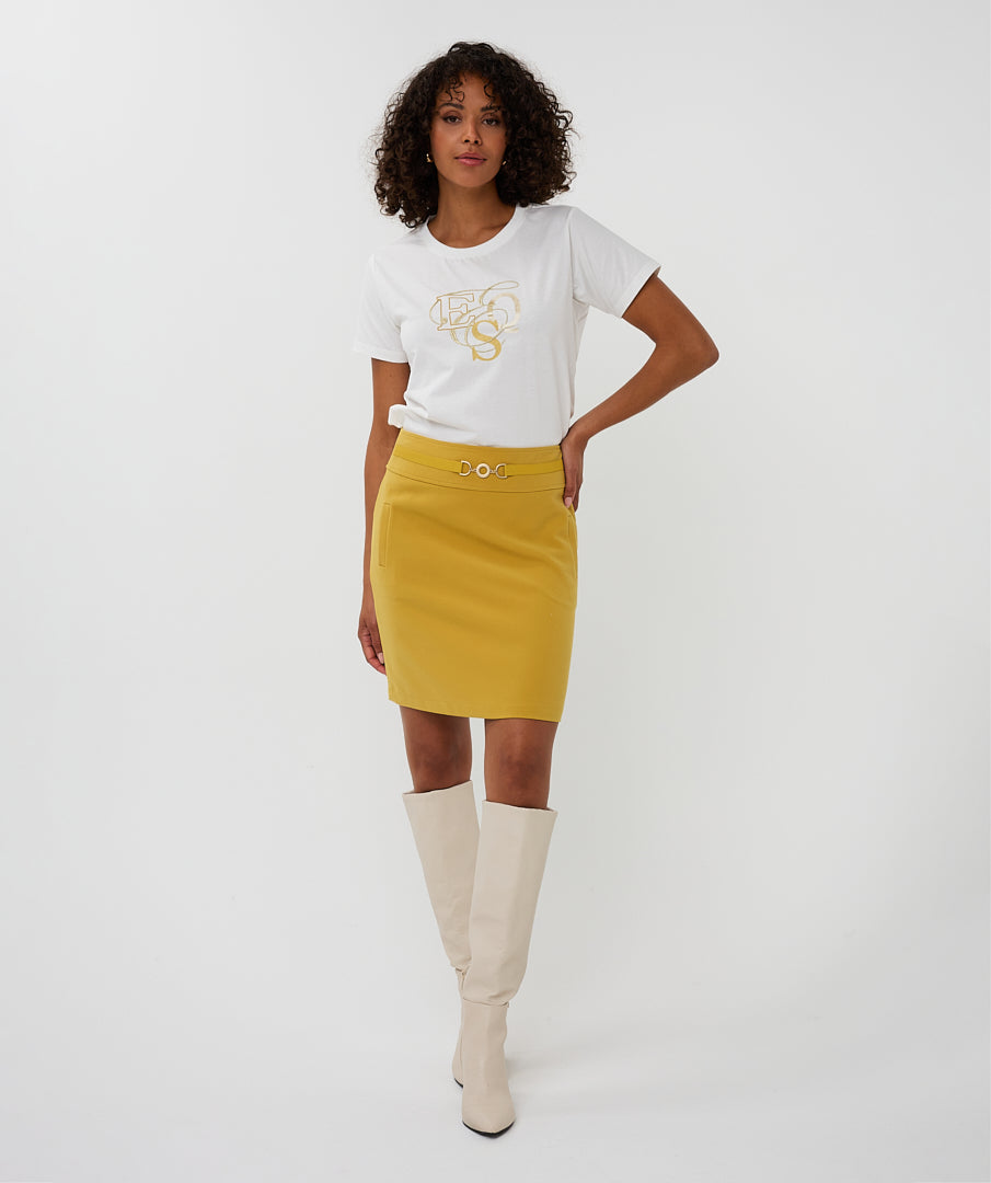EsQualo Off White Curly Print Top