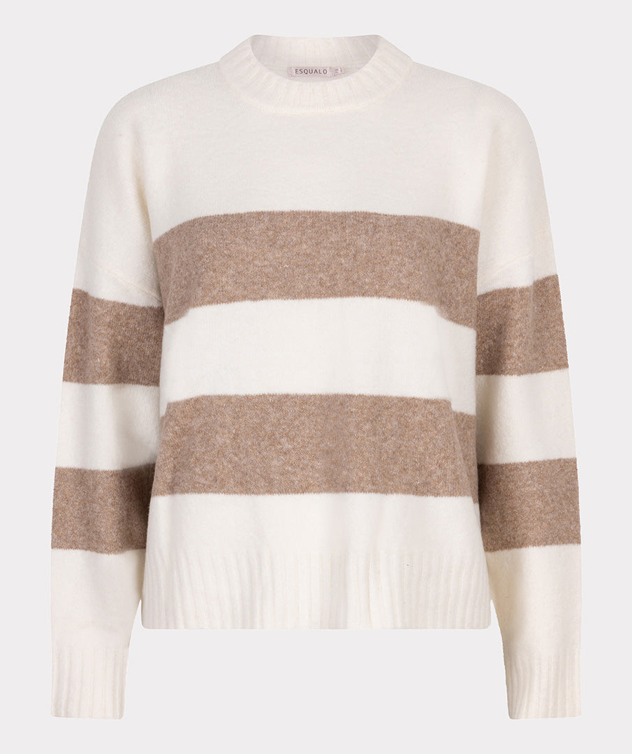 EsQualo Off White & Tan Striped Sweater