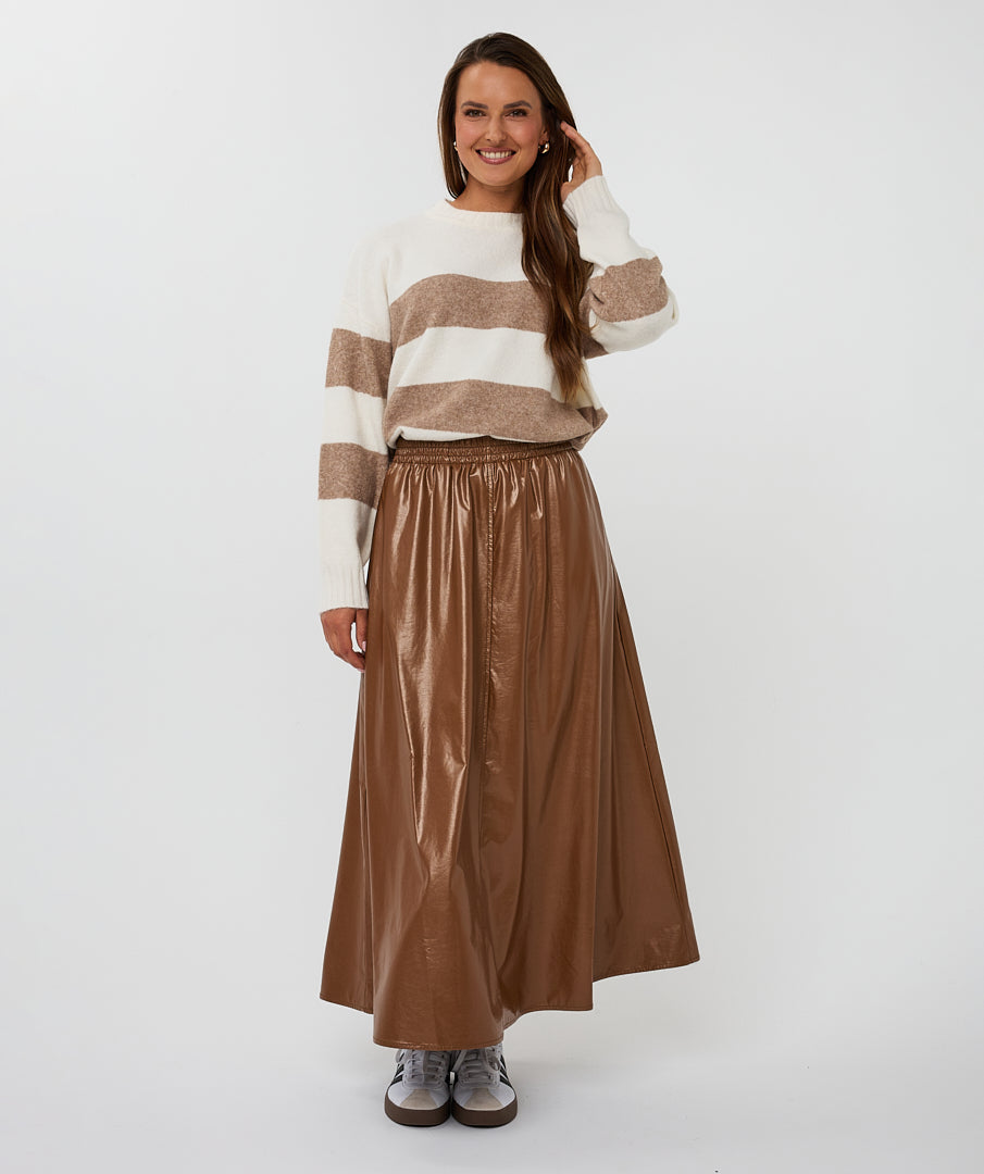 EsQualo Off White & Tan Striped Sweater