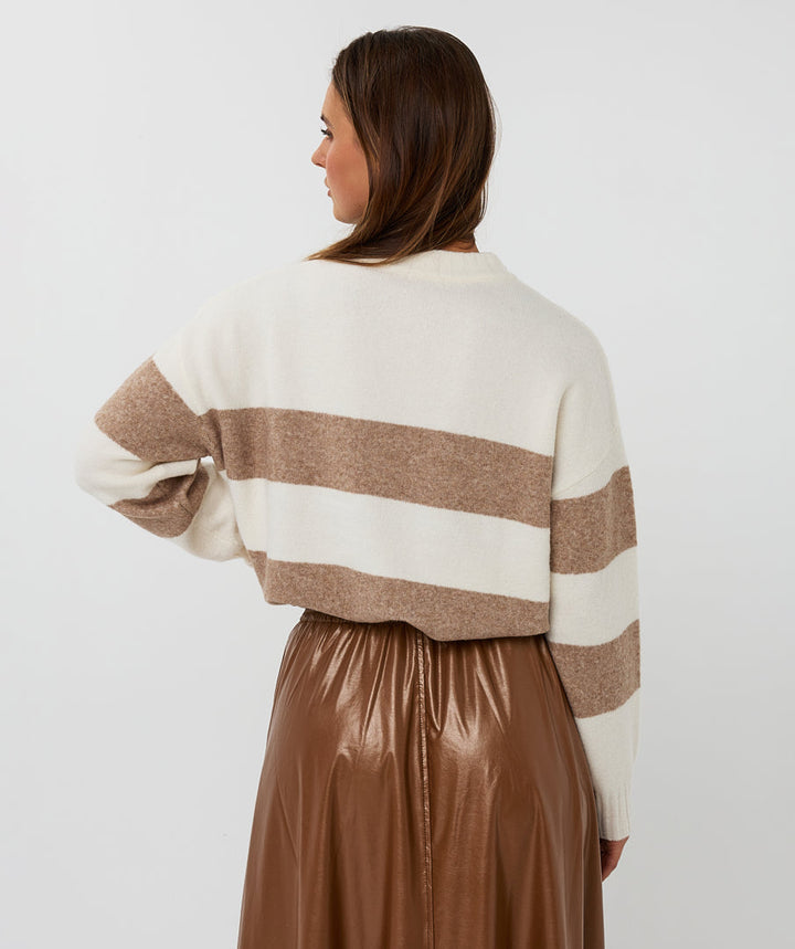 EsQualo Off White & Tan Striped Sweater