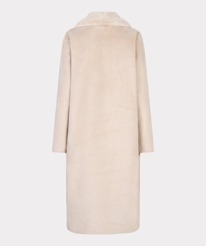EsQualo Sand Faux Fur Shawl Collar Coat