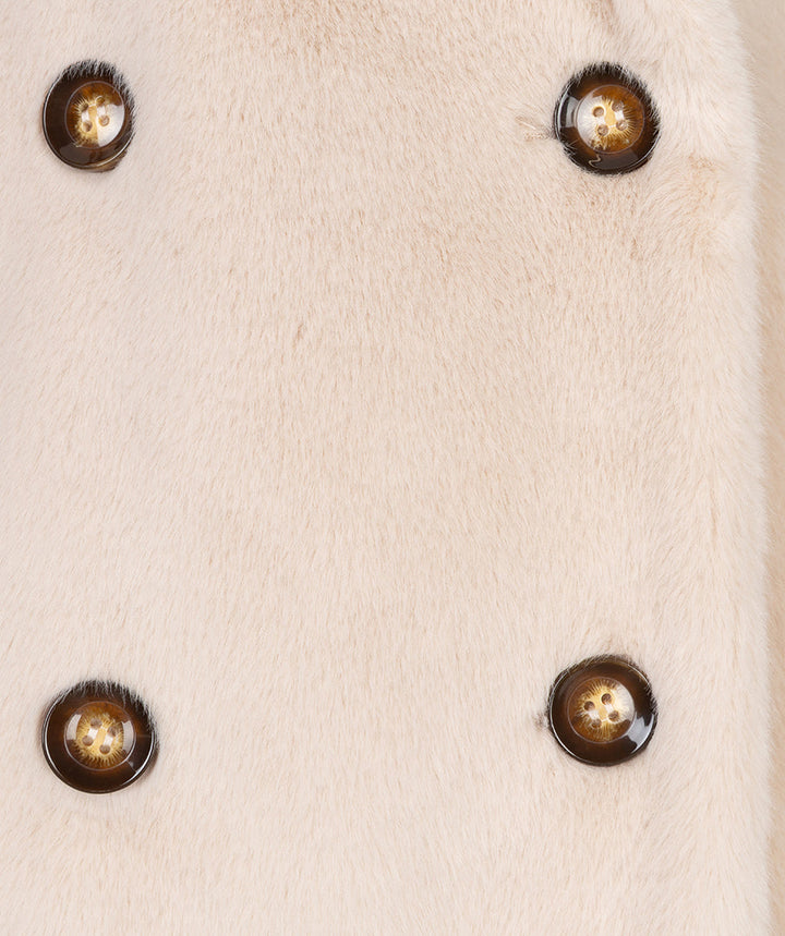 EsQualo Sand Faux Fur Shawl Collar Coat