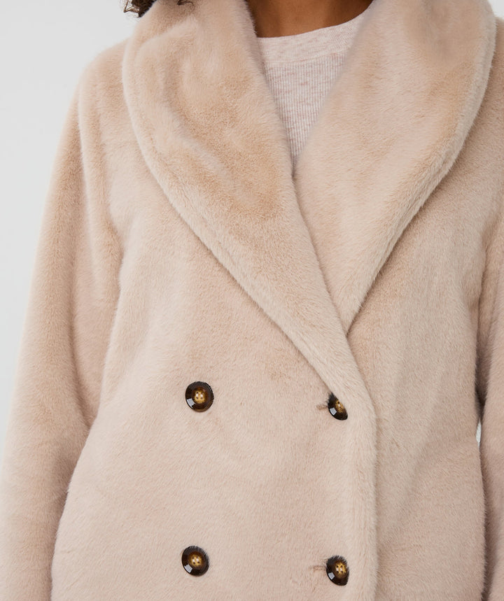 EsQualo Sand Faux Fur Shawl Collar Coat