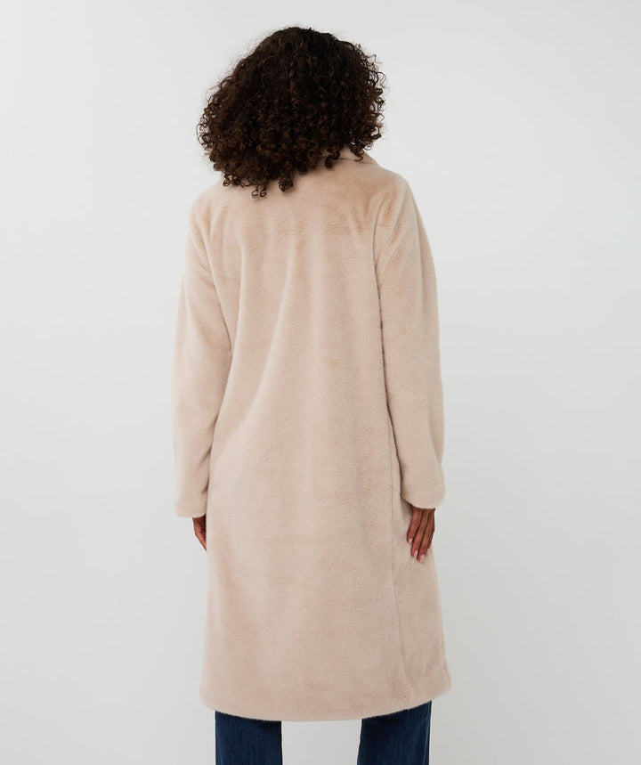 EsQualo Sand Faux Fur Shawl Collar Coat