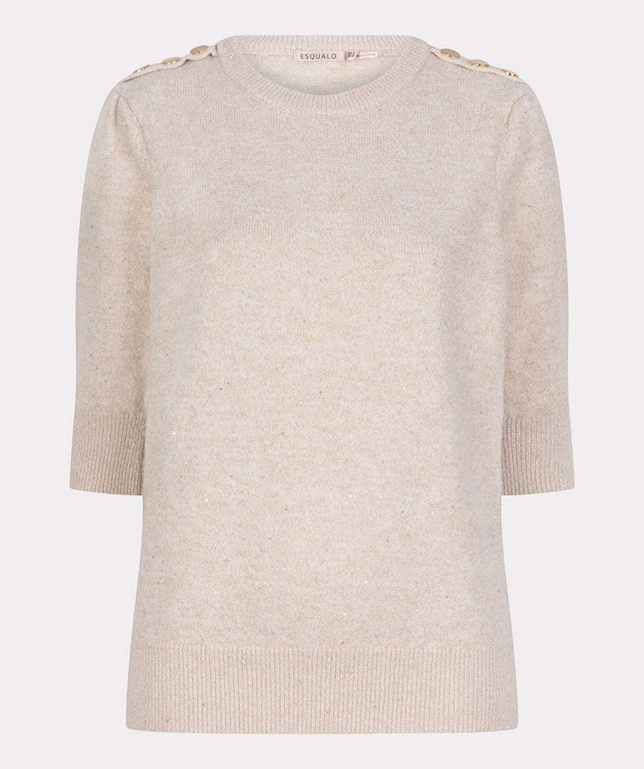 EsQualo Sand Short Sleeve Sequin Sweater