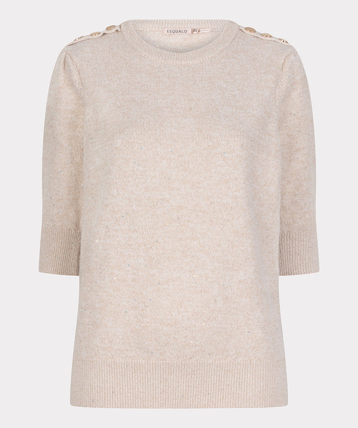 EsQualo Sand Short Sleeve Sequin Sweater