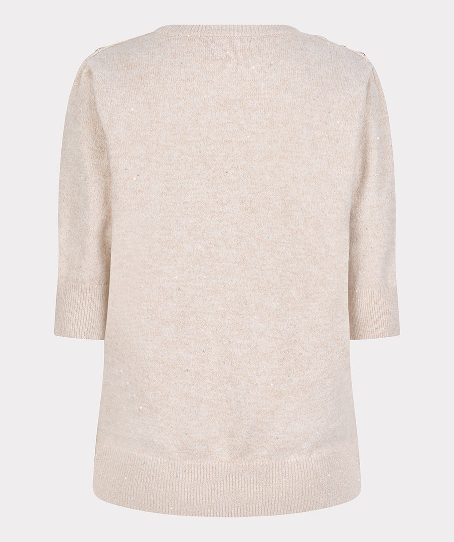 EsQualo Sand Short Sleeve Sequin Sweater