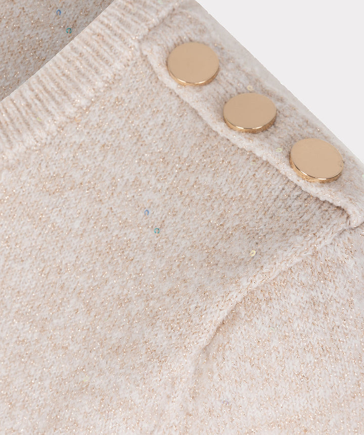 EsQualo Sand Short Sleeve Sequin Sweater