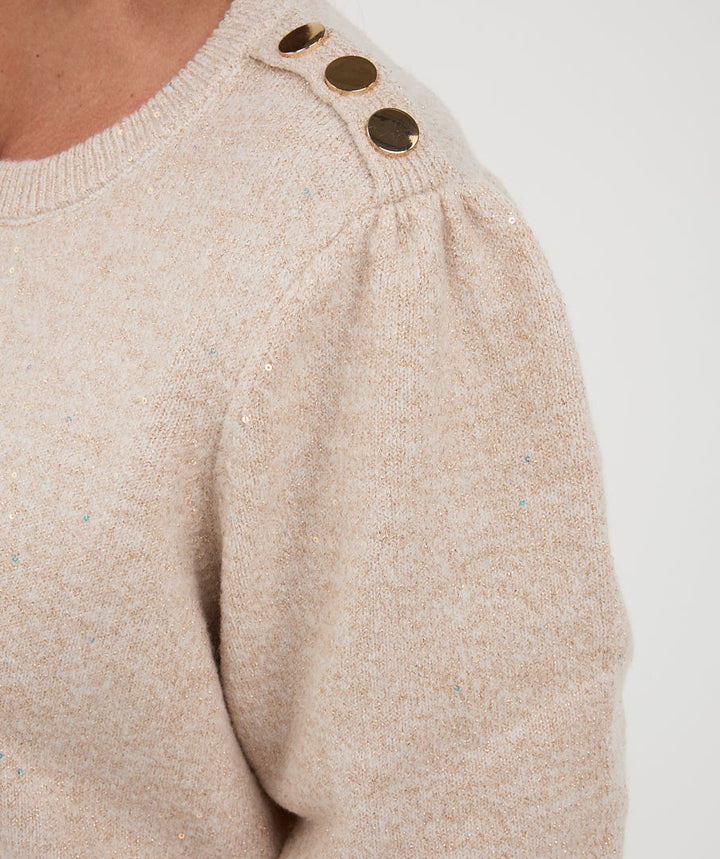 EsQualo Sand Short Sleeve Sequin Sweater