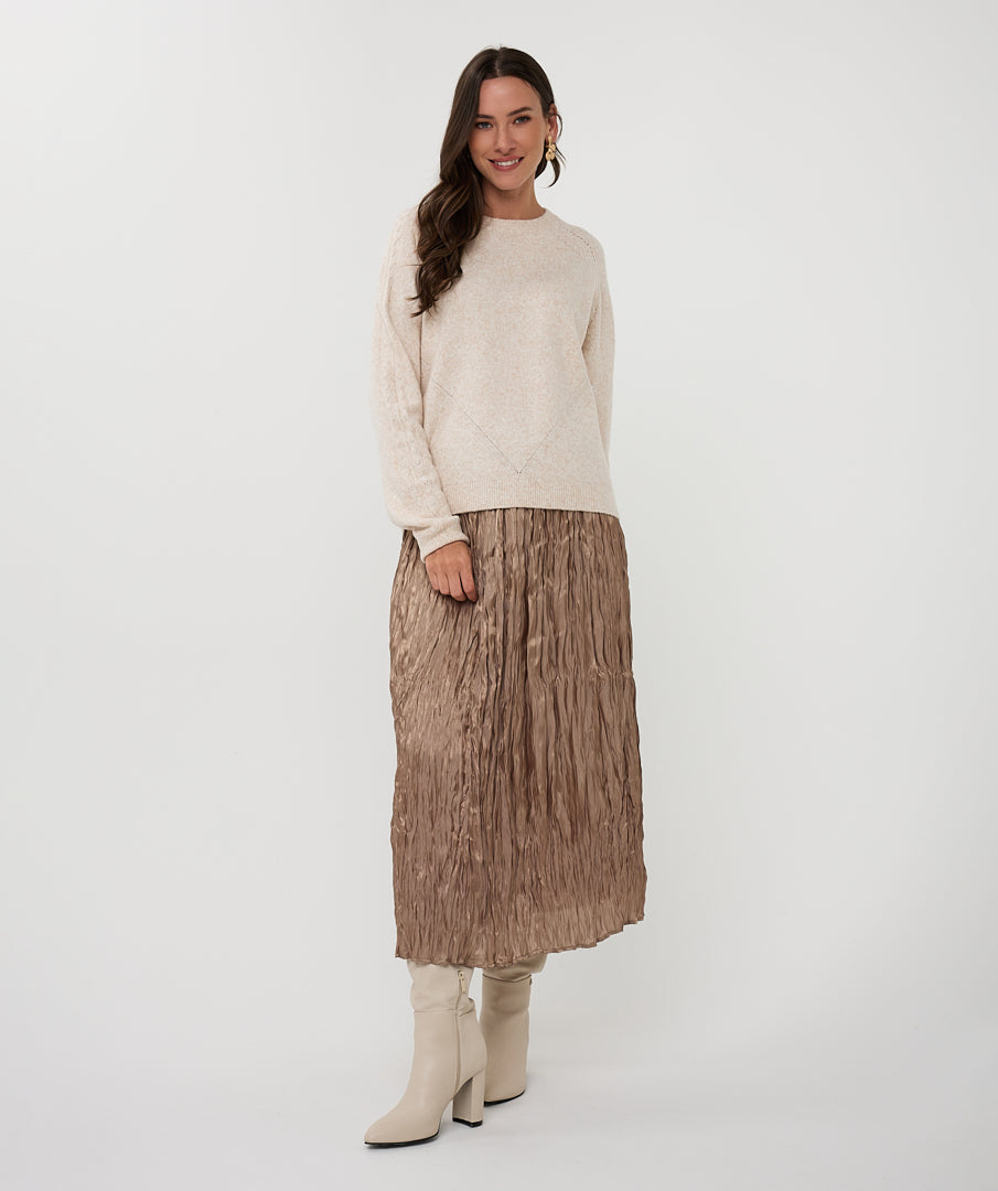 EsQualo Taupe Pleated Skirt - 'Plisse Changeant'