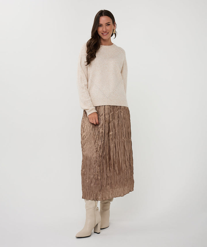 EsQualo Taupe Pleated Skirt - 'Plisse Changeant'