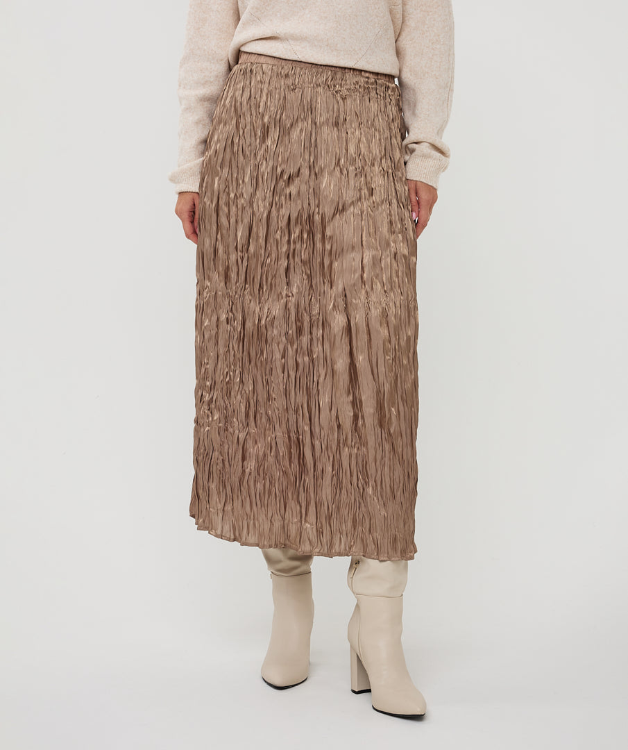 EsQualo Taupe Pleated Skirt - 'Plisse Changeant'
