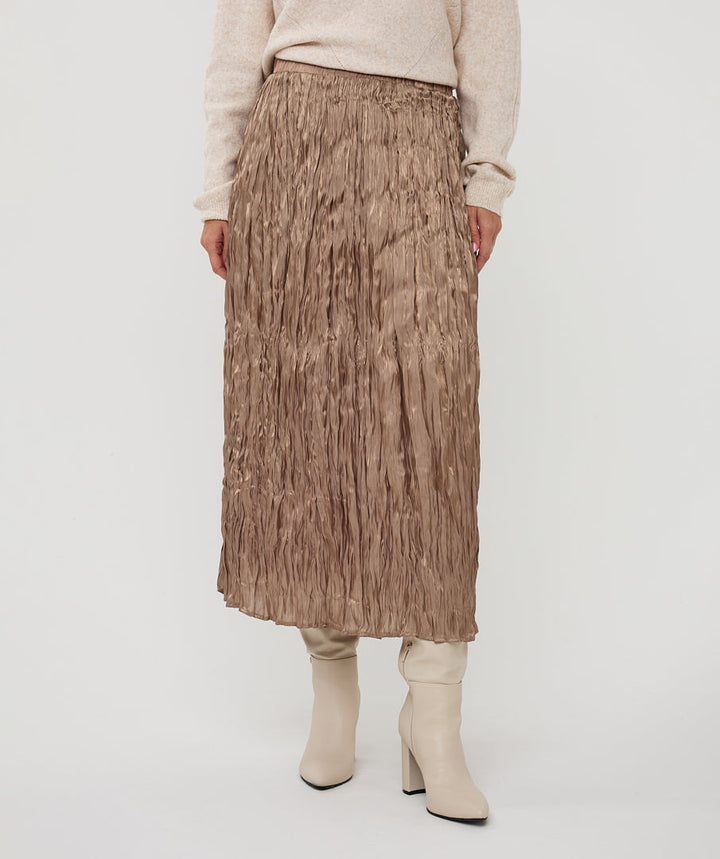 EsQualo Taupe Pleated Skirt - 'Plisse Changeant'