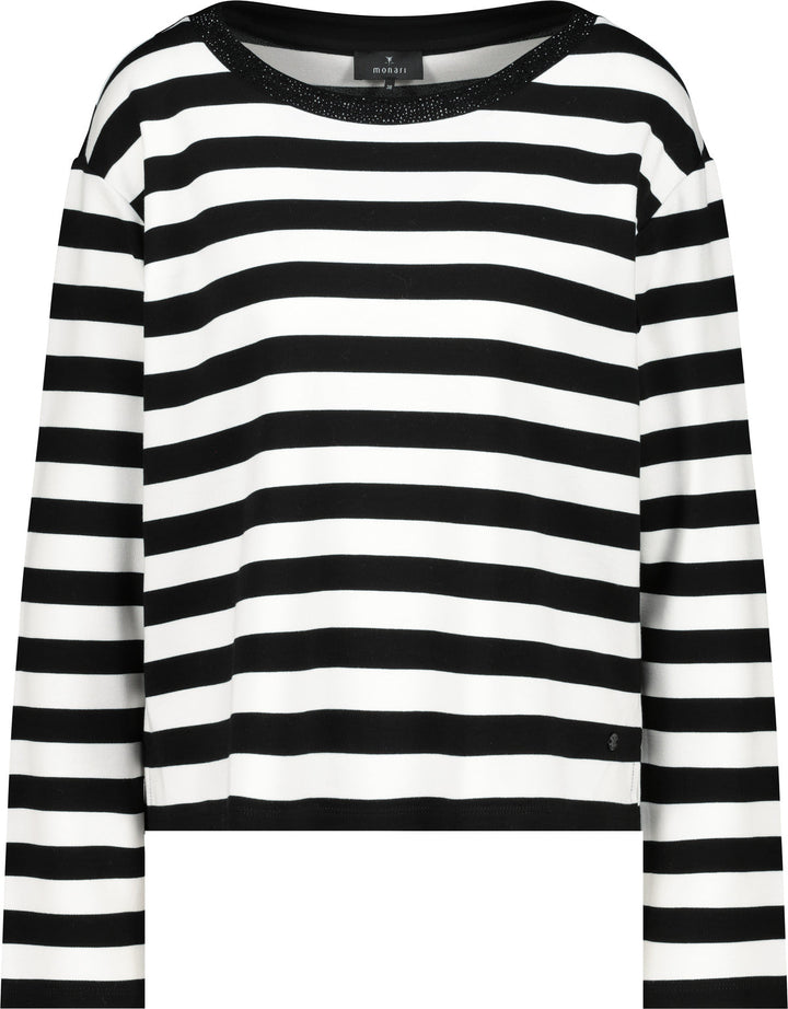 Monari Black Striped Round Neck Sweatshirt