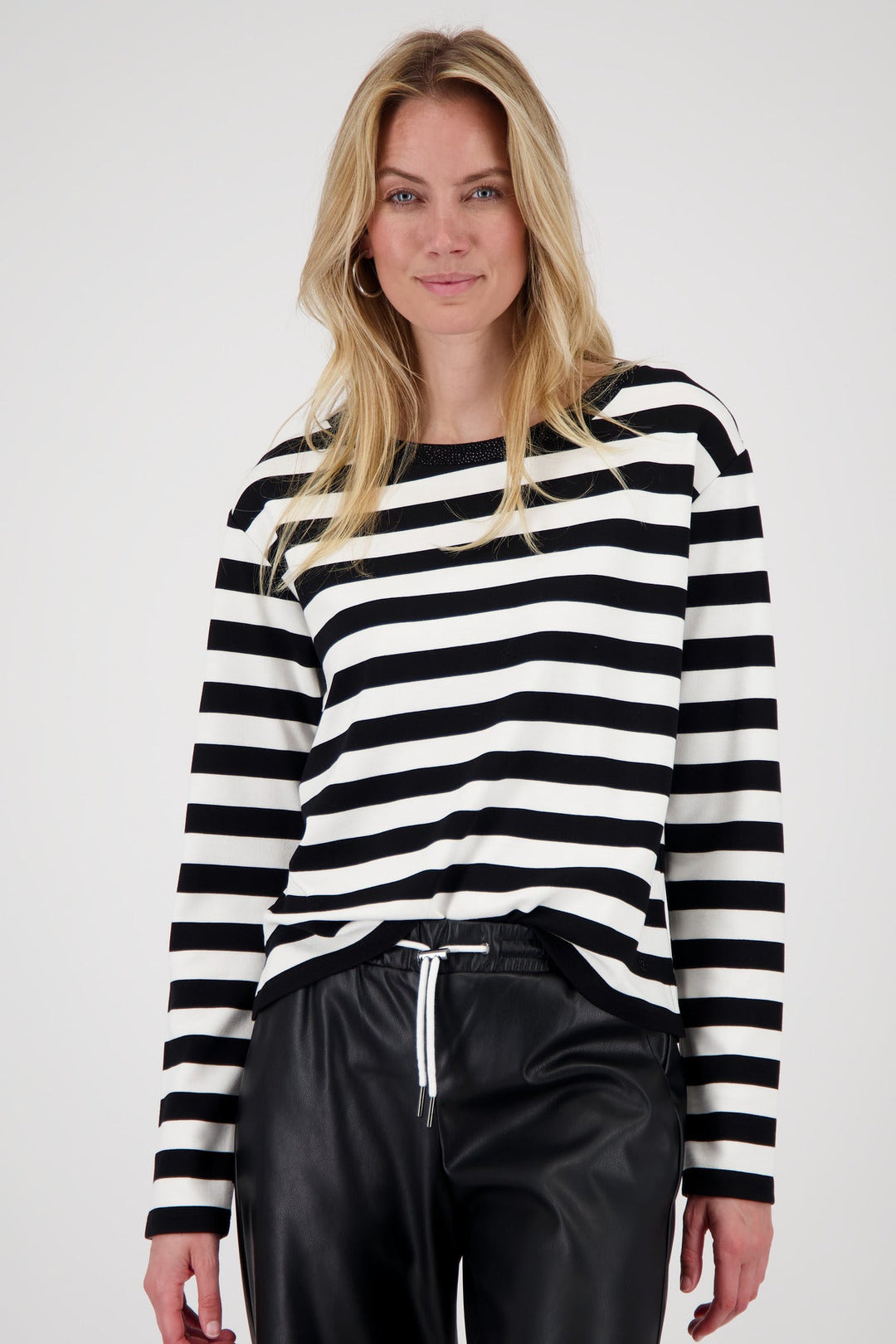 Monari Black Striped Round Neck Sweatshirt