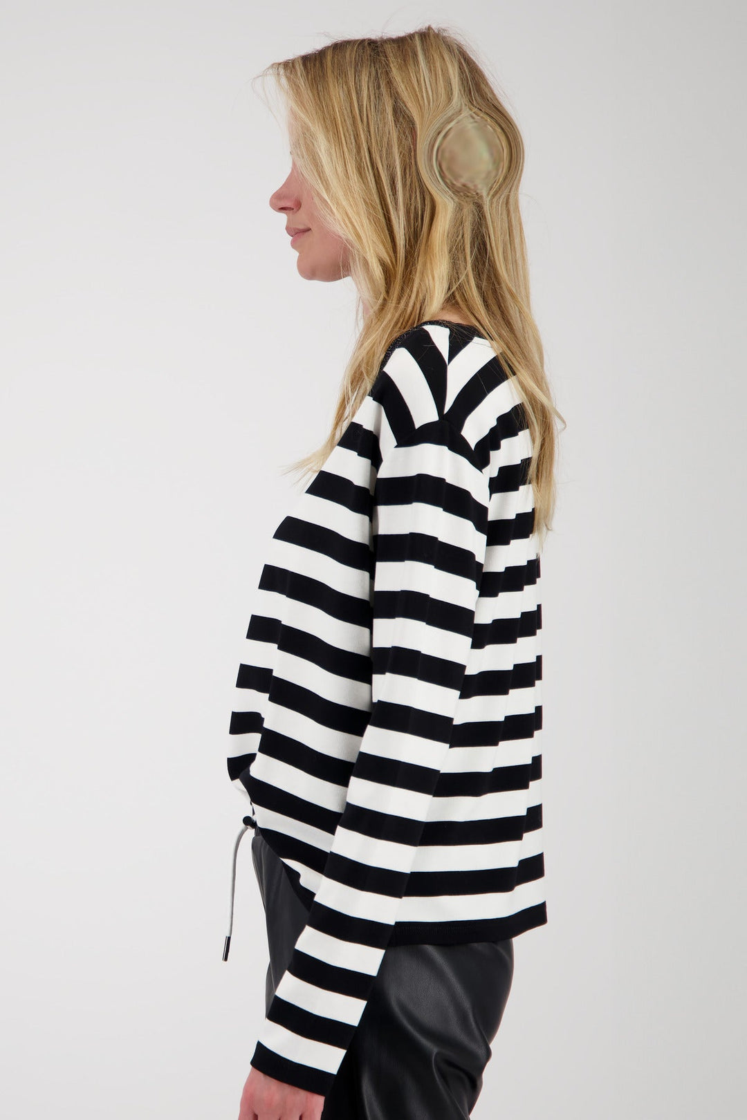 Monari Black Striped Round Neck Sweatshirt