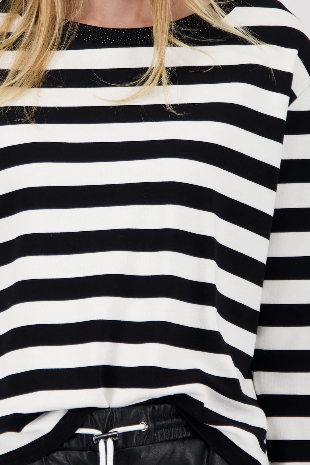 Monari Black Striped Round Neck Sweatshirt