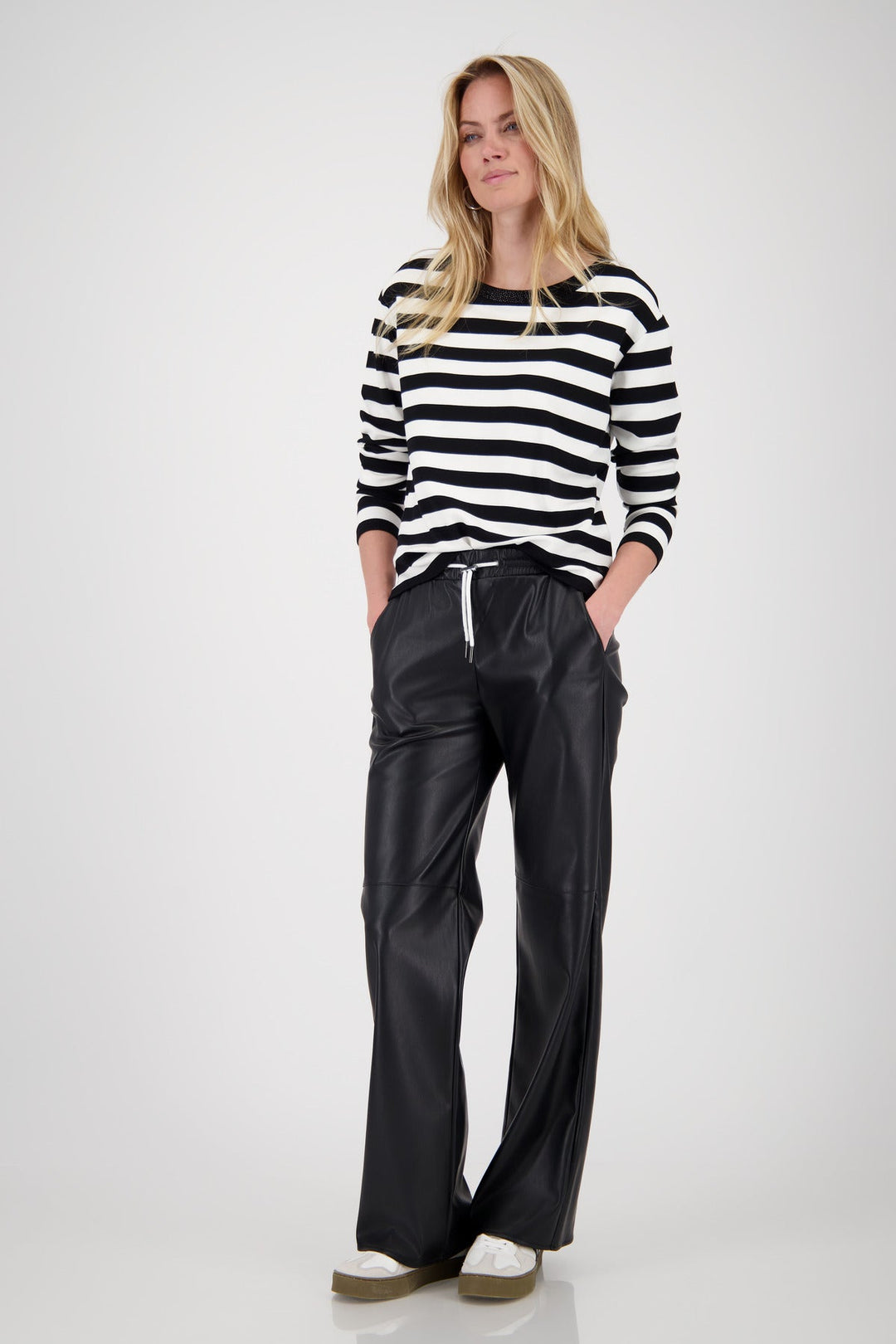 Monari Black Striped Round Neck Sweatshirt