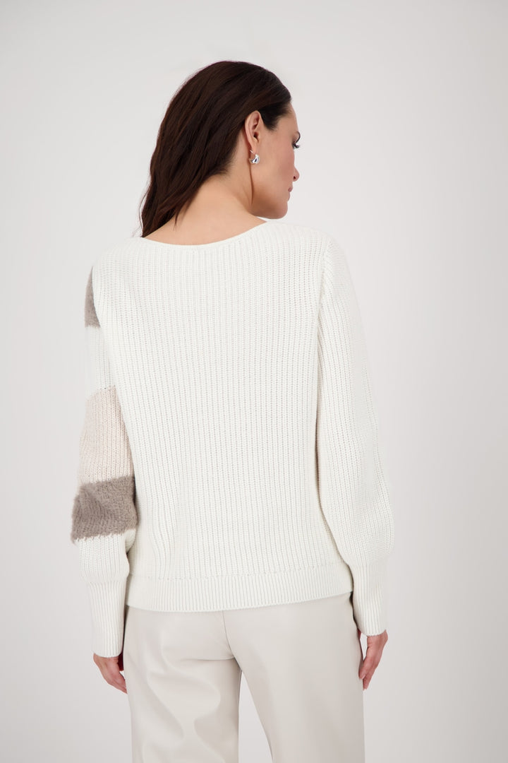 Monari Off White Jumper with Inlay Pattern