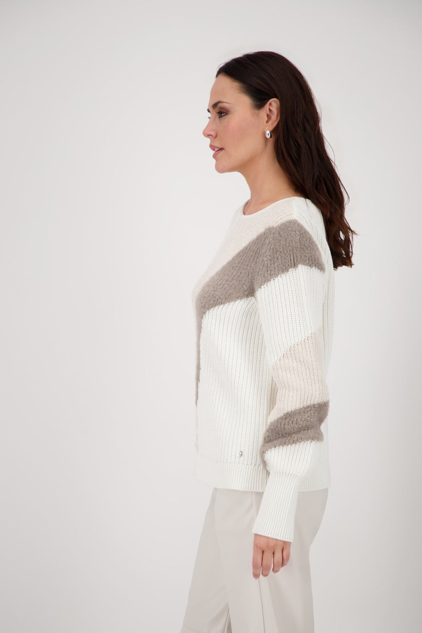 Monari Off White Jumper with Inlay Pattern