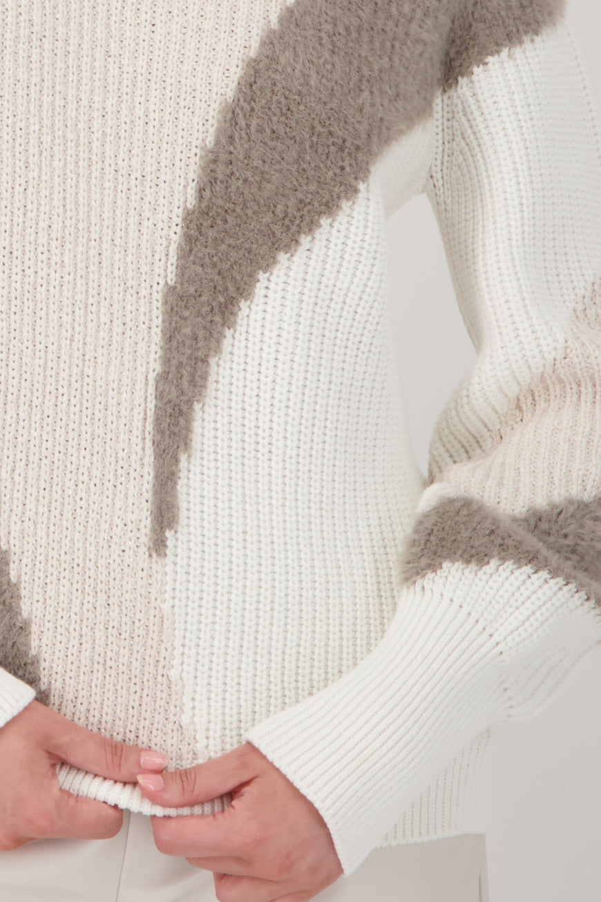 Monari Off White Jumper with Inlay Pattern