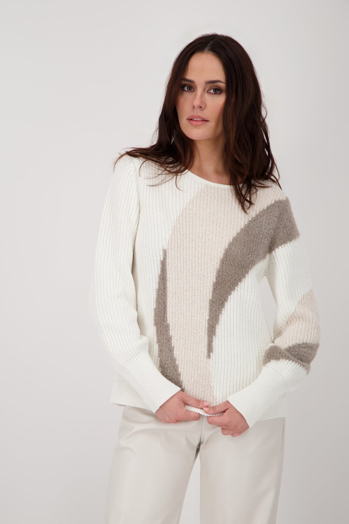 Monari Off White Jumper with Inlay Pattern